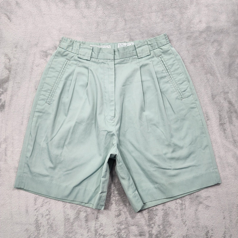 Vintage Izod Club Shorts Womens 6 Green Chino Twill Pleated Elastic Waist Casual